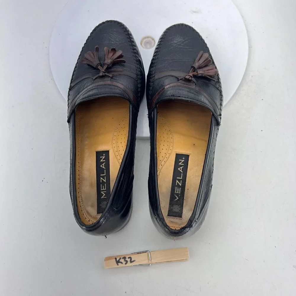Mezlan Rodeo Men Size 9.5 M Fringe Tassel Loafer Dress Shoes Black Leather